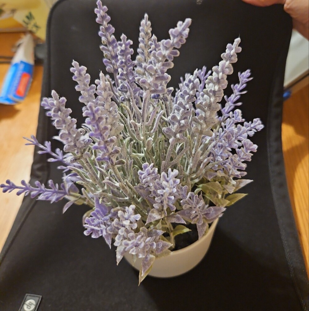 Lavender Faux Floral Arrangement in White Pot - Purple Home Accent - Picture 4 of 4
